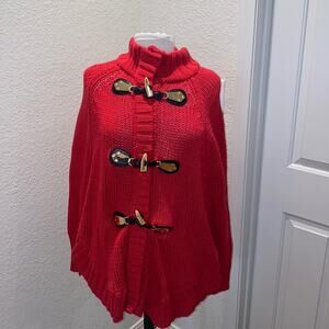 Michael Michael Kors Chunky Knit Red Zipper Cardigan Sweater Dolman EUC Sz M